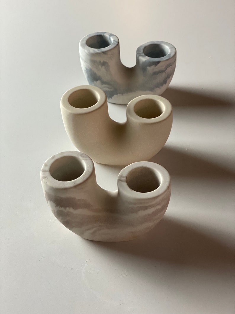 Mykiro - Kerzenhalter aus Keramik - Marmor Braun