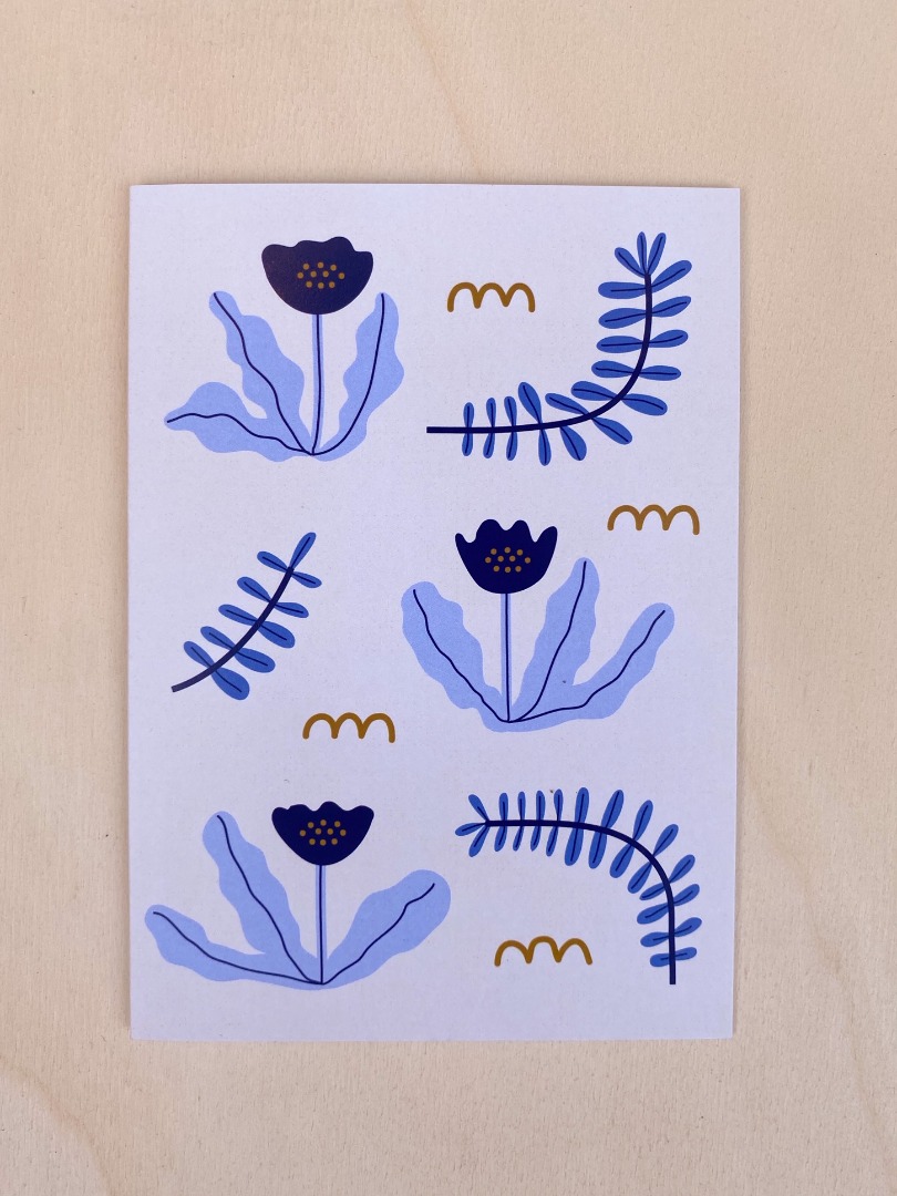 Klappkarte - Blaue Blumen