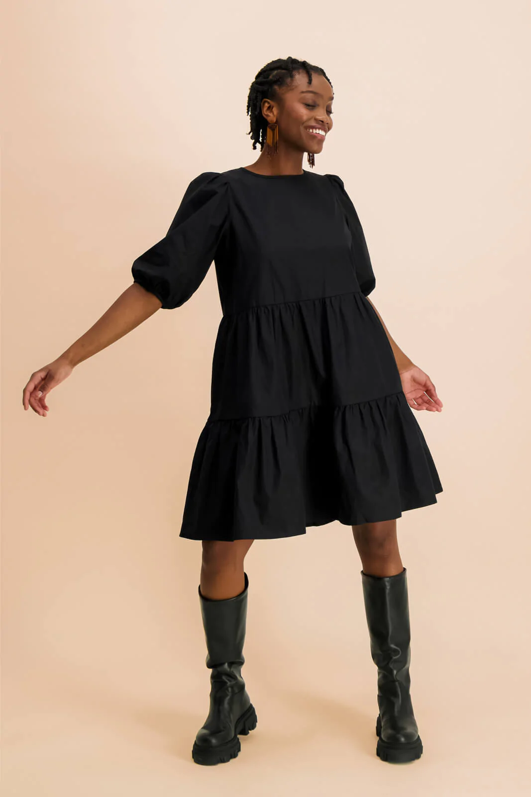 Kaiko - Tiered Mini Dress - Black