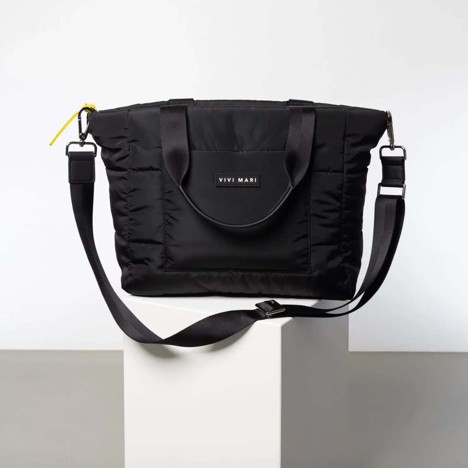 VIVI MARI - padded tote bag medium strap basic woven slim - black