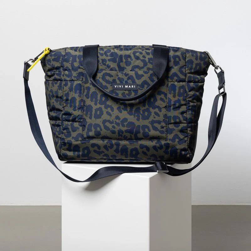 VIVI MARI - padded tote bag medium + strap basic woven slim - leo splashes navy/olive