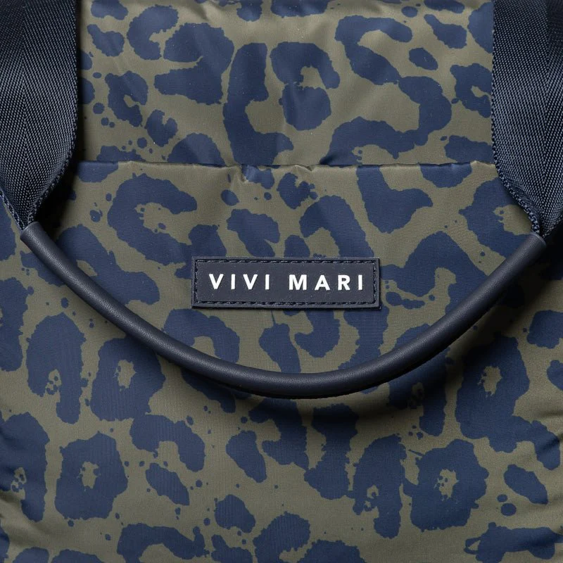 VIVI MARI - padded tote bag medium + strap basic woven slim - leo splashes navy/olive 5