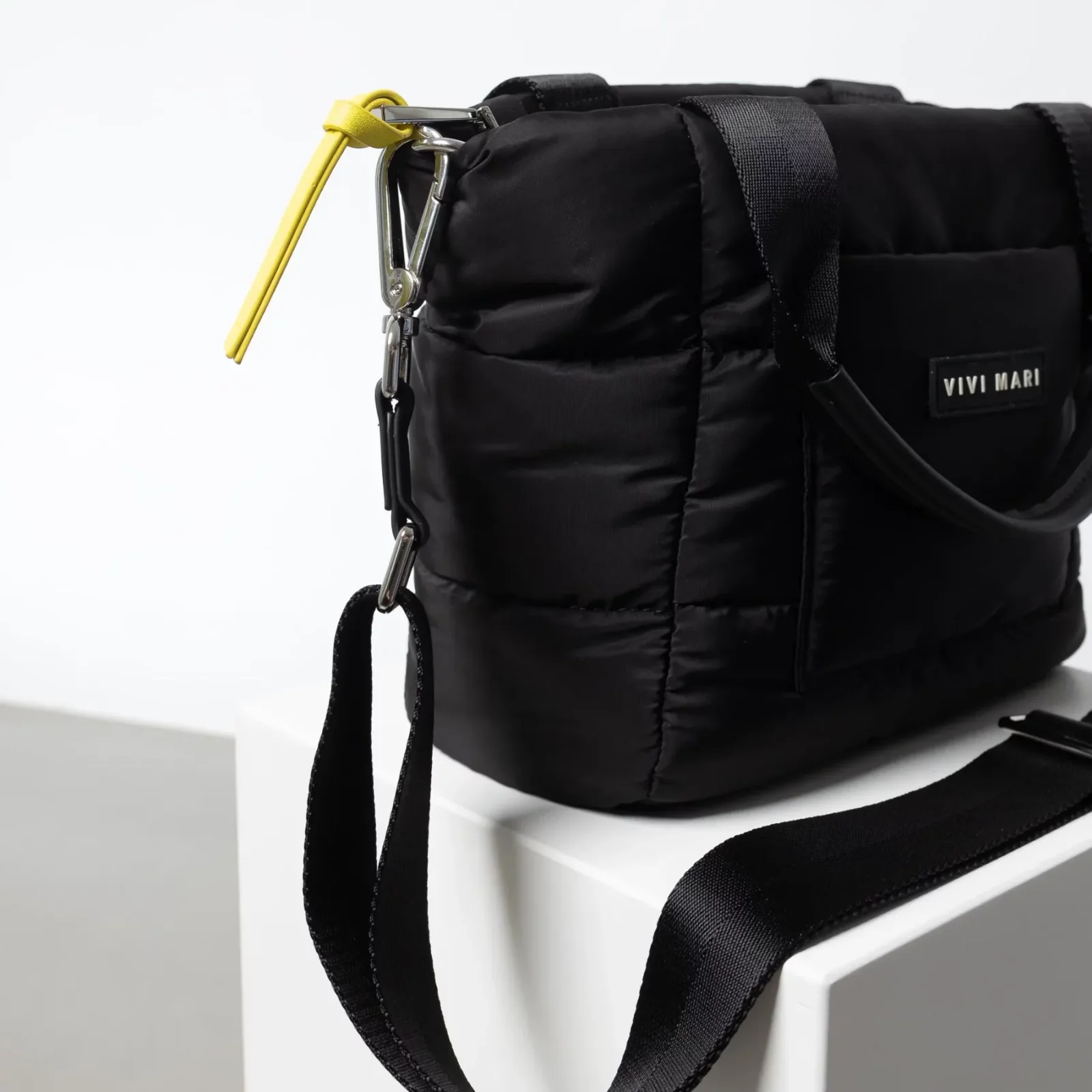 VIVI MARI - padded tote bag small strap basic woven slim - black 5