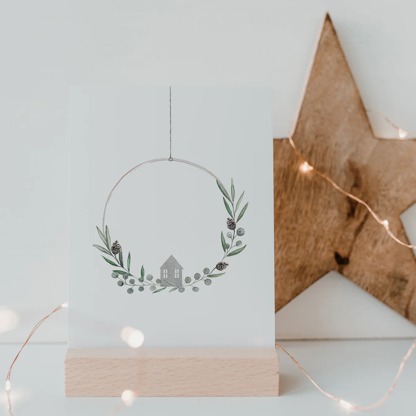 Eulenschnitt - Aquarellkarte Christmas Wreath