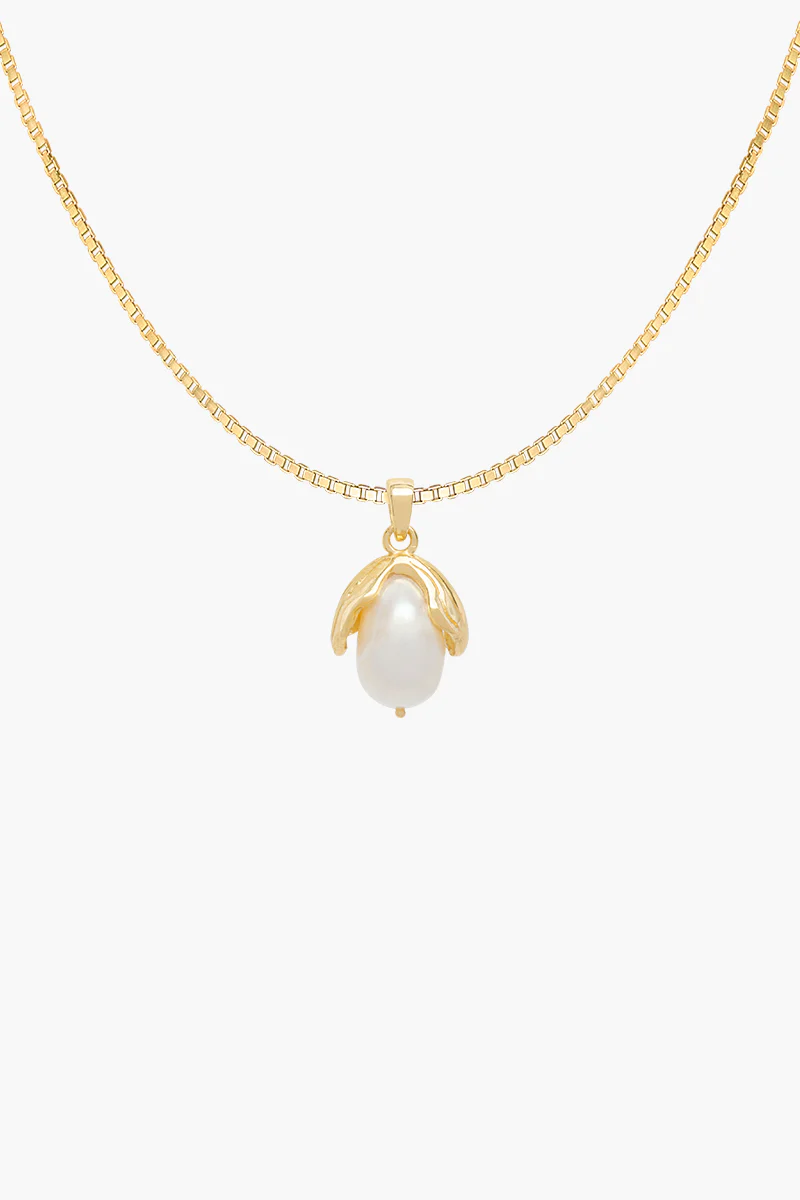 wildthings collectables - Pearl leaf necklace gold plated