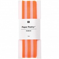 RICO Design - PAPER POETRY WEBBAND DUO STREIFEN - NEON ROT/ROSA