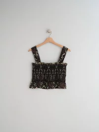 indi&amp;cold - ELASTIC CROP TOP WITH ETHNIC PRINT IN VISCOSE COTTON VOILE - Negro 6