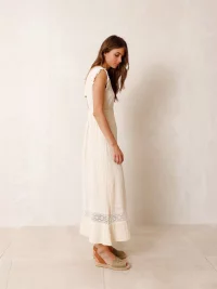 indi&amp;cold - MIDI DRESS IN DOUBLE COTTON GAUZE WITH LACE INSERTS - Ecru 3
