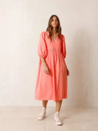 indi&amp;cold - FLOWY BECA DRESS IN GARMENT-DYED COTTON LINEN - Acid Pink 2