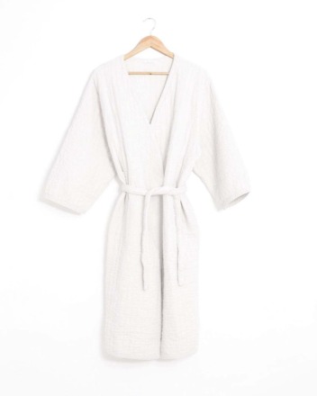 BEAUMONT ORGANIC - Adeline Organic Cotton Dressing Gown In Off White - 100 GOTS certified Organic C