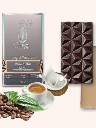 HOLY SHOCOLATE - MOCCACINO aromatischer Kaffee mit cremiger Vanille - vegane Schokolade 60 weniger