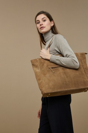 by-bar amsterdam - shopper suede bag - dry khaki - 100 suede leather