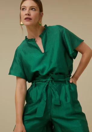 by-bar amsterdam - eva gloss blouse - green sparkle - 38 viscose 36 linen 26 polyester