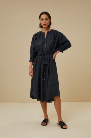 by-bar amsterdam - lucy structure dress - midnight - N E W Collection - Baumwoll-Midikleid