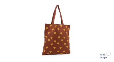 Kadodesign - Cotton Bag - Handdrawn Hearts Choco Brown - 100 Cotton