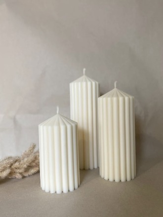 Mykiro - Mittlere Säulenkerze 17cm - creme weiß - Kerze aus Rapswachs