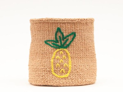 PINEAPPLE: Fruit Motif Embroidered Woven Storage Basket - FAIR TRADE AND HANDMADE IN KENYA