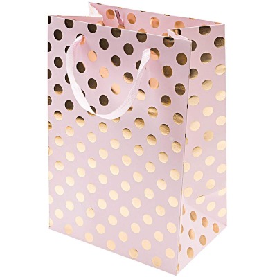 RICO Design - Rico Design Geschenktüte rosa Punkte gold 18x26x12cm