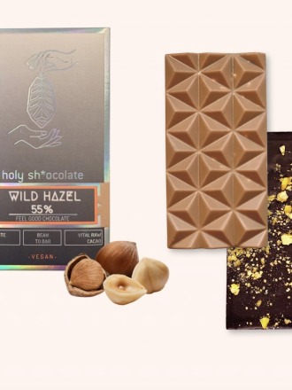 HOLY SHOCOLATE - WILD HAZEL cremig nussig mit Physalis - vegane Schokolade 60 weniger süß