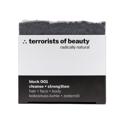 terrorists of beauty - seife block 001 cleanse strengthen - zertifizierte naturkosmetik ohne plastik