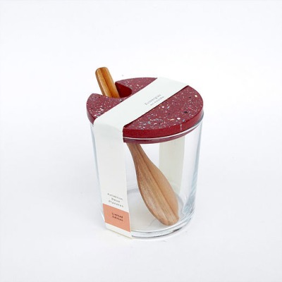Objet Vague - Zuckerglas mit Tarrazzo Deckel - rot - Hergestellt in Deutschland