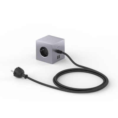 Avolt Square 1 Steckdosenleiste - voraussichtlich ab März wieder verfügbar - Magnetisches Verlängerungskabel mit 3 Steckern und 2 USB-Anschlüssen - Aluminum Finish