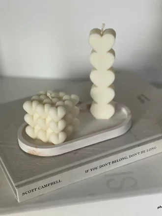 Mykiro - Herz Säulenkerze - creme weiß - Kerze aus Rapswachs