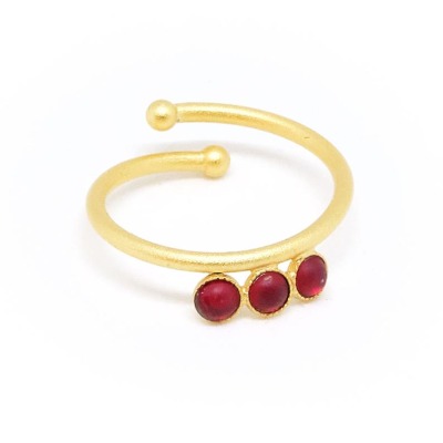 Ring vergoldet mit roten Acrylsteinen verstellbar vergoldetes Messing - Sergio Engel
