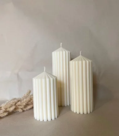 Mykiro - Große Säulenkerze 20cm - creme weiß - Kerze aus Rapswachs
