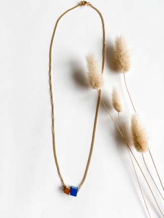 POTIPOTI Accessories - Wood Kette short - blau/gold - 45cm - Handmade in Berlin
