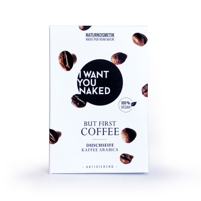 I WANT YOU NAKED - BUT FIRST COFFEE Duschseife Kaffee & Mandelöl 100g - aus 100 natürlichen Inhaltsstoffen
