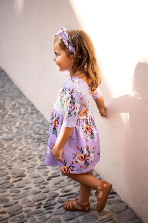 KAIKO - Kids Dress 3/4 - Lavender Bloom - Manufactured in Portugal