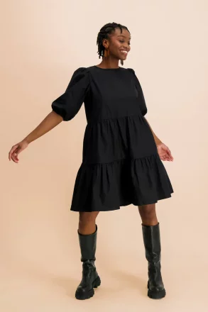 Kaiko - Tiered Mini Dress - Black - 100 organic cotton
