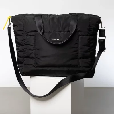 VIVI MARI - padded tote bag large strap basic woven slim - black - 100 recyceltes Polyester