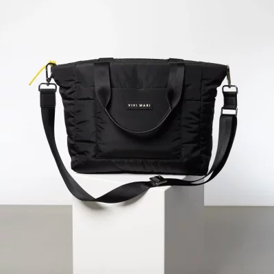 VIVI MARI - padded tote bag medium strap basic woven slim - black - 100 recyceltes Polyester