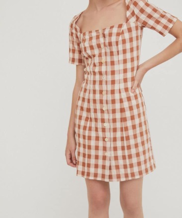 RITA ROW - Maria Short Dress Brown Check - Ethically Made In Portugal