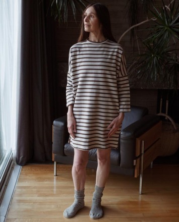 BEAUMONT ORGANIC - Sarasi-Sue Organic Cotton Dress In Beige & Brown Marl - Made ethically in Portugal