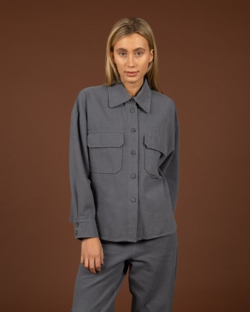 WEMOTO - Stella Flannel - Oversized Worker Shirt - blue stone - 100 Baumwolle