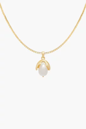 wildthings collectables - Pearl leaf necklace gold plated - Handmade in Bali