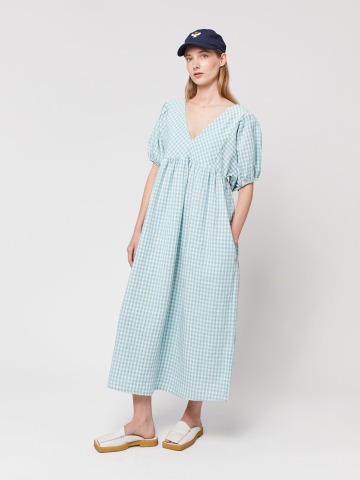 Bobo Choses - VICHY V-NECK DRESS - Turquoise - Made in Spain