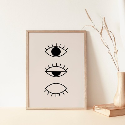 Kunstdruck - Line Drawing Eye Beige/Black A4 - la maison merle