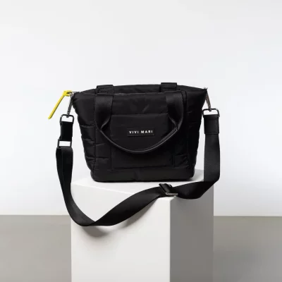 VIVI MARI - padded tote bag small + strap basic woven slim - black - 100% recyceltes Polyester