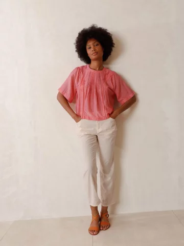 indi &amp; cold - FLUORESCENT-COLORED BLOUSE IN COTTON VISCOSE VOILE - Acid Pink - 52% VISCOSE 48%