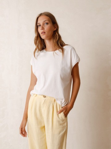 indi&amp;cold - CAP SLEEVE SHIRT IN ORGANIC COTTON - White - 100% ORGANIC COTTON KNITTED