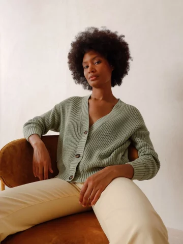 indi &amp; cold - MENS STYLE HALF CARDIGAN IN ORGANIC COTTON - Menta - 100% ORGANIC COTTON KNITTED