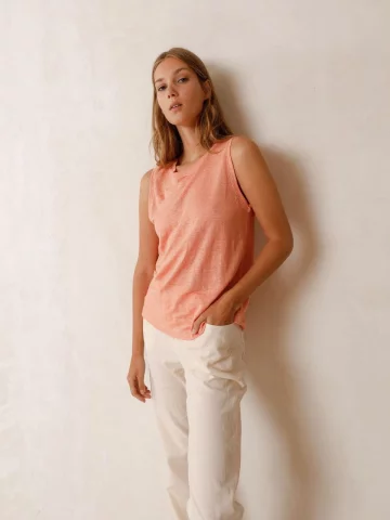 indi&amp;cold - SLEEVELESS TANK - Peach - 100% LINEN KNITTED