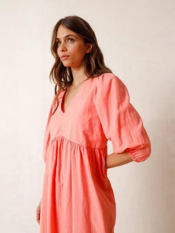 indi&amp;cold - FLOWY BECA DRESS IN GARMENT-DYED COTTON LINEN - Acid Pink - 55% LINEN 45% COTTON WOVEN