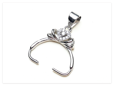 Silber Perlen Anhängerschlaufe mit CZ Herz Krone, Silber Perlen Fassungen, 925 Collierschlaufen