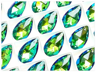 Pear Drop 22mm Sahara Green Solaris Kristall, multicolor Tropfen Anhänger, buntes K9 Glas Kristall,