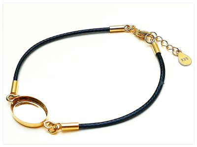 21cm schwarzes J String Armband Basis mit 14mm 24K Gelb Gold vergoldetem Silber ovalem Cabochon